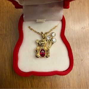July Teddy Bear Necklace with Red Bear Jewelry Box
